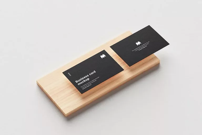 Business cards on wood tile mockup