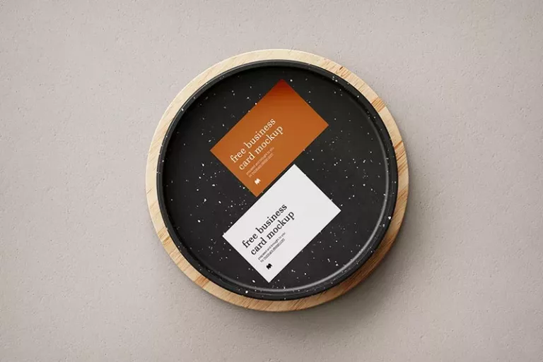 Free business cards on ceramic plate mockup
