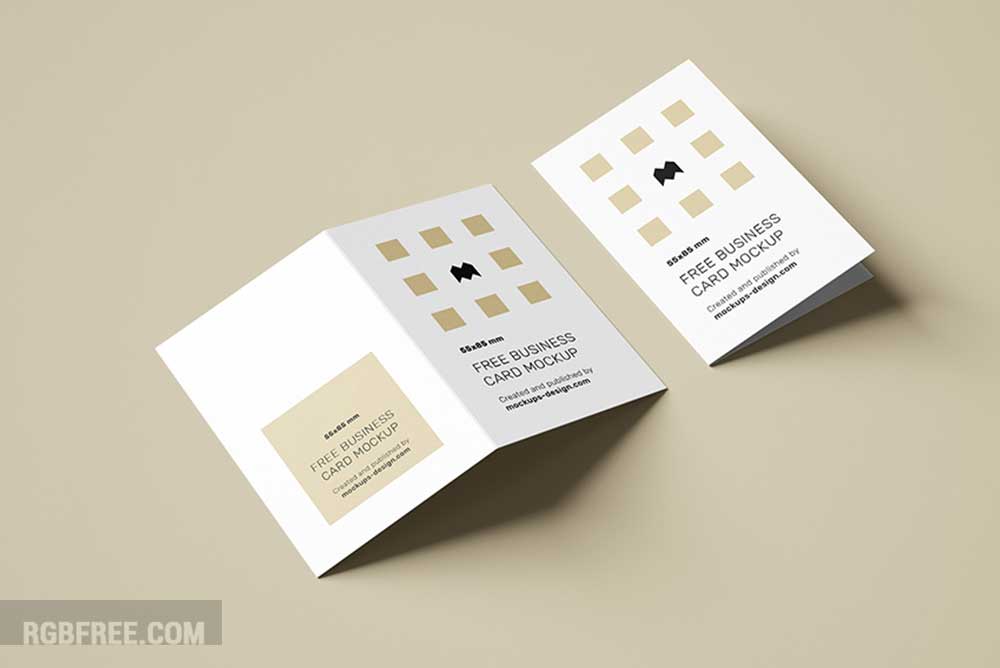 Free folded business cards mockup 85x55mm