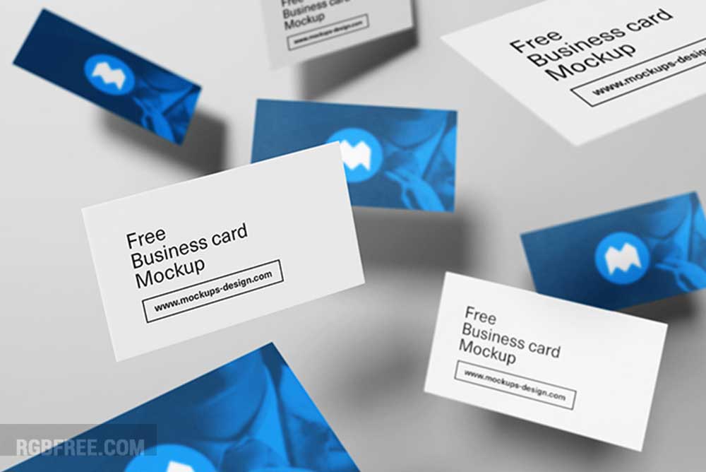 Free floating business cards mockup