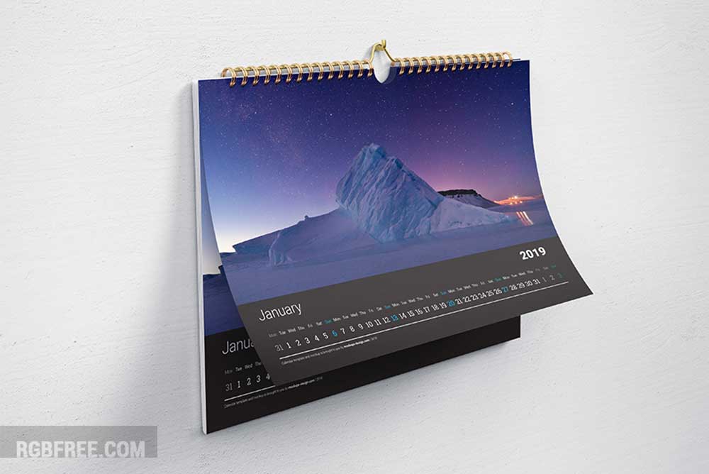 Free horizontal wall calendar mockup