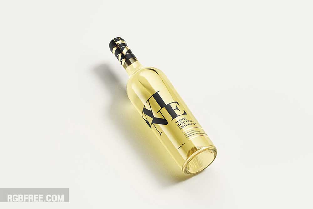 Free white wine bottle mockup