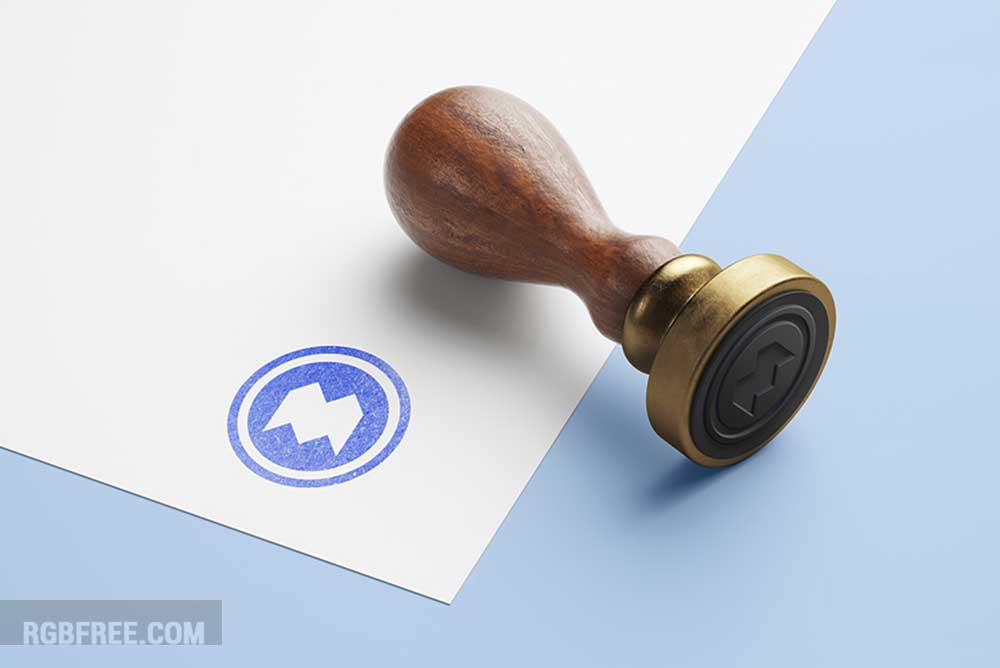 Free wooden stamp logo mockup