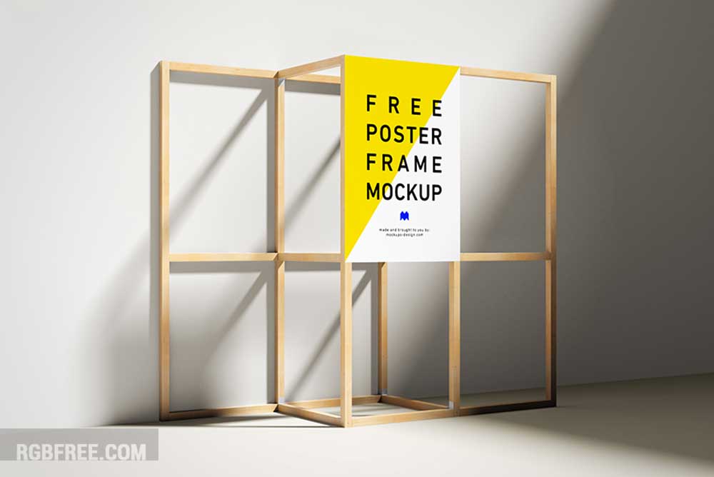 Free wooden poster frame mockup