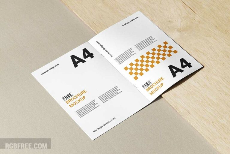 A4 brochure with wood and paper mockup