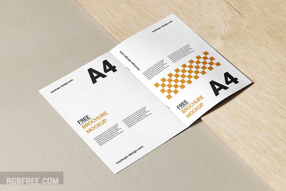 A4 brochure with wood and paper mockup