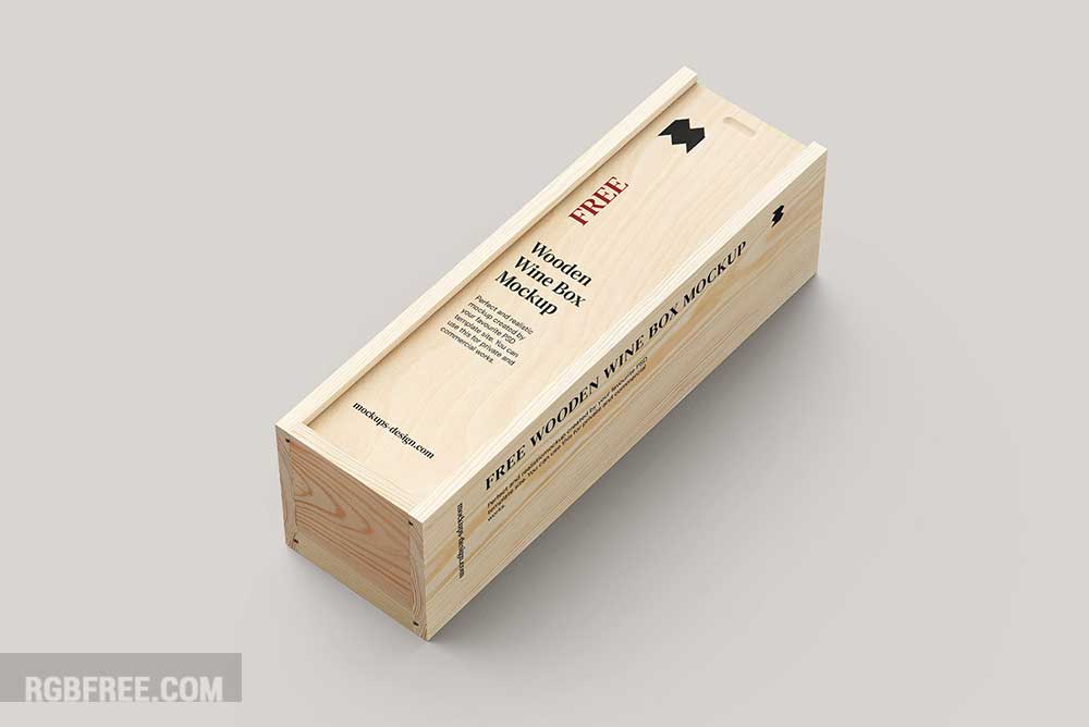 Free wooden wine box mockup