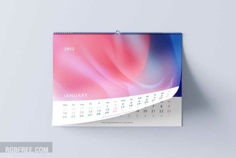 Free horizontal A3 wall calendar mockup
