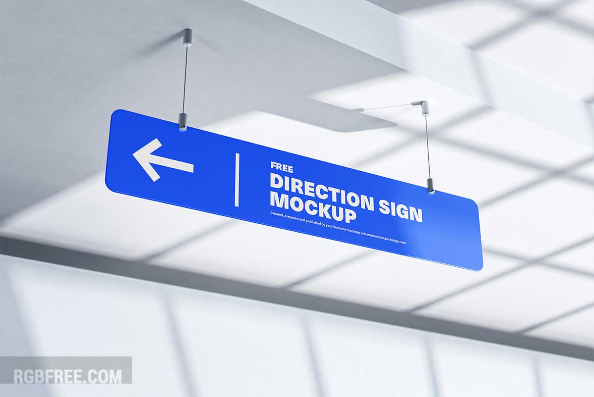 Hanging direction sign mockup